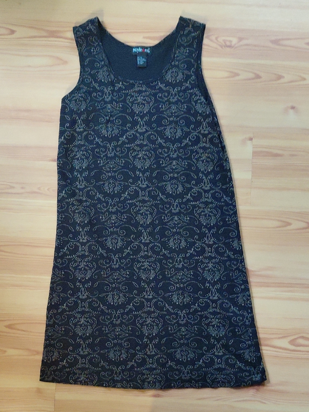 Style & Co. 100% Cotton Black Dress with Gold Paisley Pattern